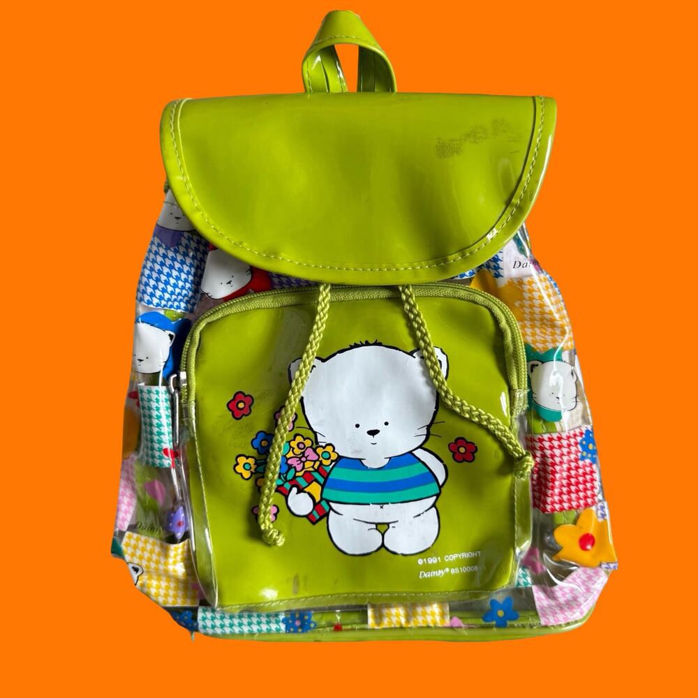 90's vintage kitschy teddy bear pvc clear mini backpack *flaws*